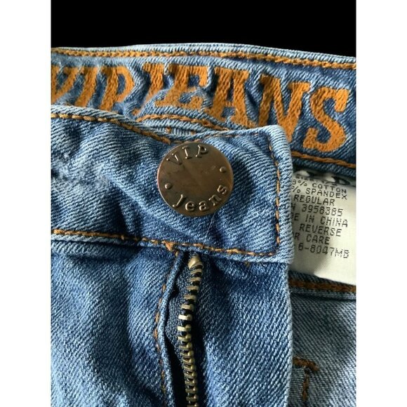 VIP GIRLS RIPPED DISTRESSED 5 POCKET DESIGN BLUE DENIM JEAN SHORTS SIZE 1/2 - Picture 5 of 16